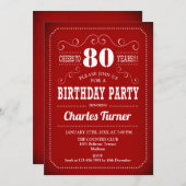 Invitation Retro 80th Birthday Party - Rouge Blanc (Devant / Derrière)