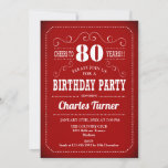 Invitation Retro 80th Birthday Party - Rouge Blanc<br><div class="desc">80e anniversaire invitation en rouge et blanc. Invitation d'anniversaire adulte pour hommes ou femmes. Fonctionne avec une police de script de typographie rétro. Bravo à 80 ans ! Elégante carte invitation parfaite pour une célébration anniversaire de jalon élégante.</div>