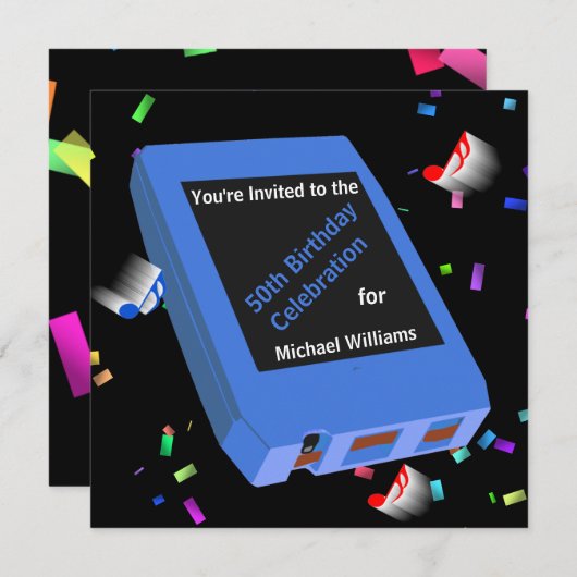 Invitation Retro 8-Track 50e anniversaire (Devant / Derrière)