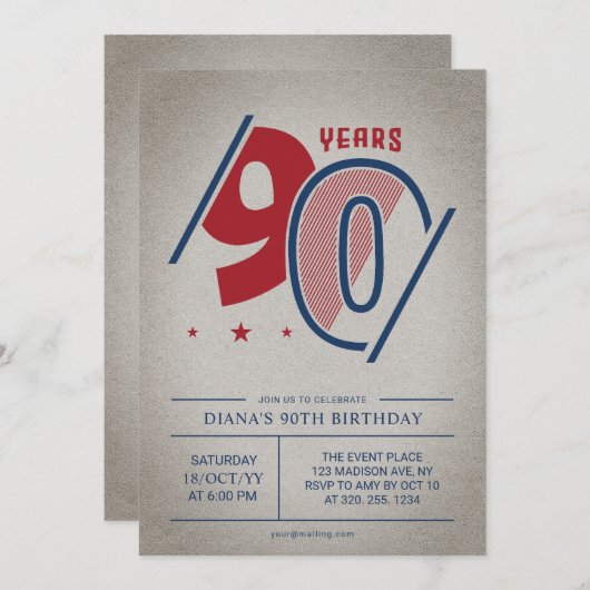 Invitation Retro 90e anniversaire (Devant / Derrière)
