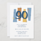 Invitation Retro 90e Anniversaire Milieu de siècle moderne Bl (Devant)