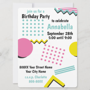 Invitation Rétro 90s Anniversaire Nostalgie Memphis Motif