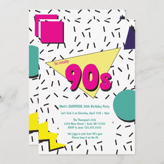Invitation Rétro 90s Bloc d'invitation Thème (Devant / Derrière)