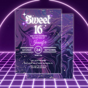 Invitation Retro 90s Neon Glow Sweet 16 Anniversaire