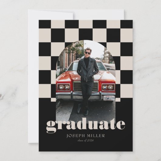 Invitation Retro À damiers Arch Diplôme photo intemporel (Devant)