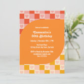 Invitation Retro À damiers Heart Bauhaus Red Orange Anniversa (Debout devant)