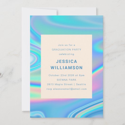 Invitation Rétro Abstrait Iridescent Bleu Diplôme Unique (Devant)