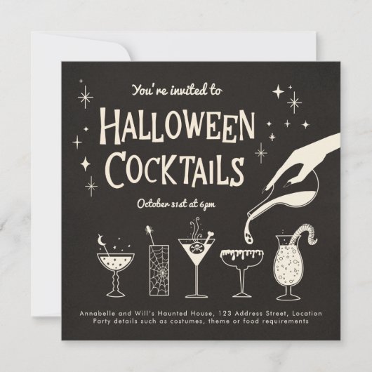 Invitation Retro Adulte Halloween Boissons et Cocktails invit (Devant)