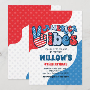 Invitation Retro America Vibes 4 juillet fête d'anniversaire