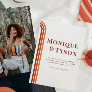 Invitation Rétro Années Soixante-Dix   Mariage Terre Cuite Or