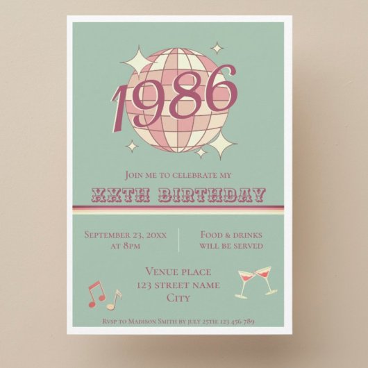 Invitation rétro anniversaire 40 ans bleu sarcelle