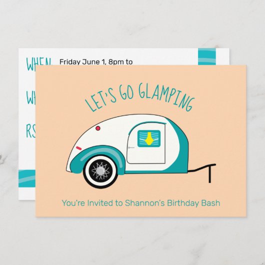 Invitation Rétro Aquamarine Teardrop Camping Glamping (Devant / Derrière)