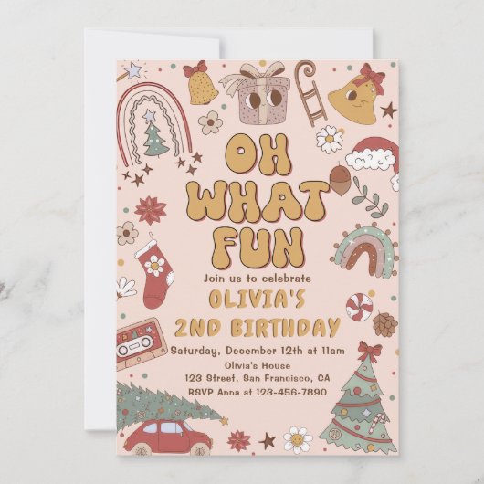 Invitation Retro Arbre de Noël Arbre Arc-en-ciel fête d'anniv (Devant)