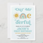 Invitation Retro Arc en ciel Notre M. Onederful 1er anniversa (Devant)