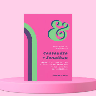 Invitation Retro Arc-en-ciel Super Ampersand Mariage rose cla