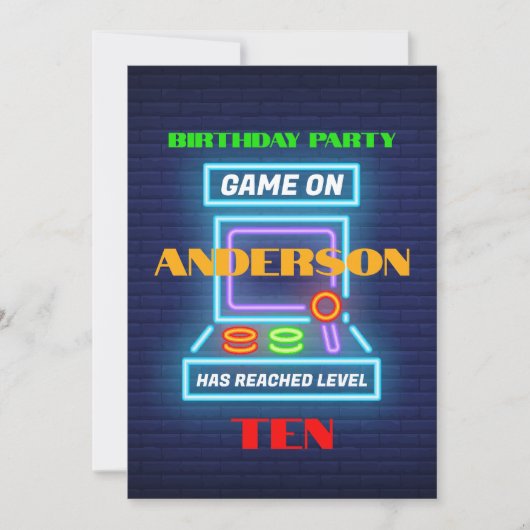 Invitation Retro Arcade Jeu Anniversaire (Devant)