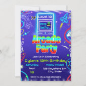 Invitation Retro Arcade Power Up Jeux Anniversaire (Devant)