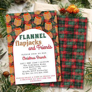 Invitation Retro Arch Flanelle Rouge & Crêpes Brunch de Noël