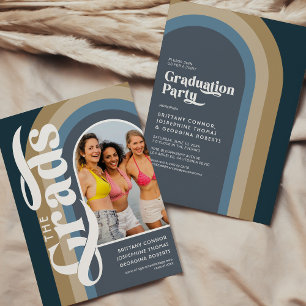 Invitation Retro Arch Photo 2025 Blue Joint Graduation Party