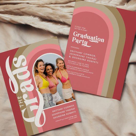 Invitation Retro Arch Photo 2025 Pink Joint Graduation Party