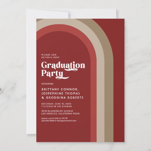 Invitation Retro Arch Photo 2025 Red Joint Graduation Party (Dos)