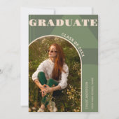 Invitation Retro Arch Sage Green Photo Graduation (Devant)