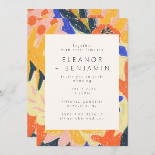 Invitation Retro Artsy Abstrait Mariage d'amusement botanique (Devant / Derrière)