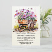 Invitation Retro Aster Flower Illustration Art Anniversaire (Debout devant)