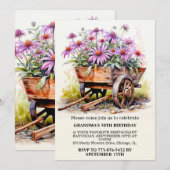 Invitation Retro Aster Flower Illustration Art Anniversaire (Devant / Derrière)