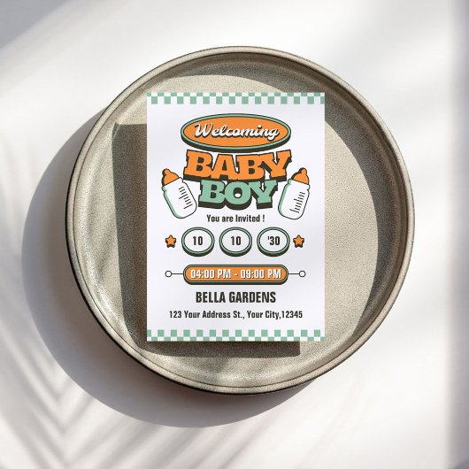 Invitation Retro Baby Boy Shower