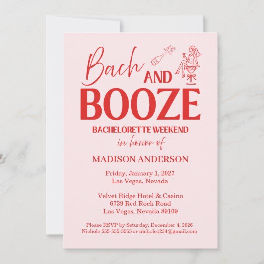 Invitation Retro Bach et Booze Enterrement de Vie de Jeune Fi (Devant)