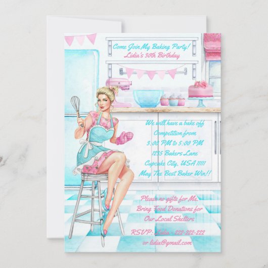 Invitation Retro Baking Cook de la compétition Anniversaire (Devant)