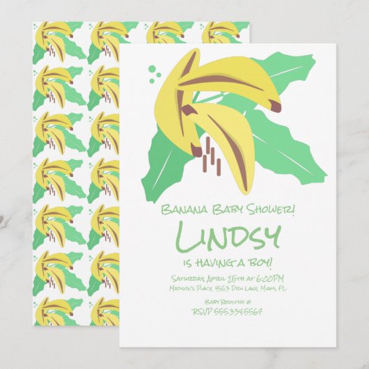 Invitation Retro Banana Jaune Baby shower Kraft (Devant / Derrière)