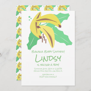 Invitation Retro Banana Jaune Baby shower Kraft