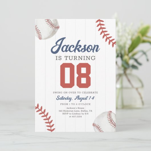 Invitation Retro Baseball Birthday (Debout devant)