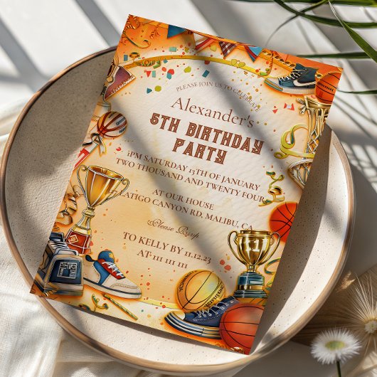 Invitation Retro Basketball Trophy Birthday