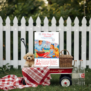 Invitation Retro BBQ Brews Fireworks Pique-nique 4 juillet 25