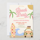 Invitation Retro Beach Party Surf board rose fête d'anniversa (Devant)