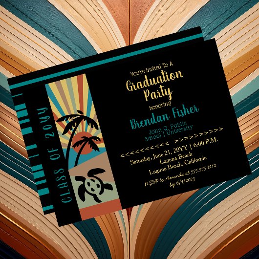 Invitation Retro Beach Sunset Scene Party de graduation