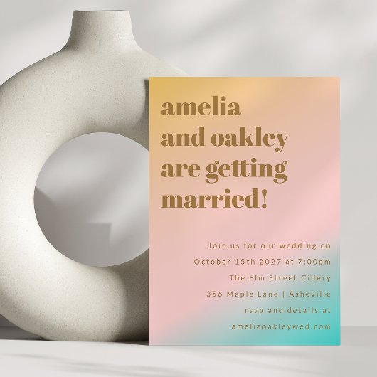 Invitation Retro Beach Vibes Pastels Gradient Mariage unique