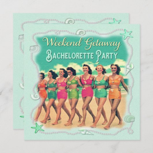 Invitation Retro Beach Week-end Getaway Bachelorette Party (Devant / Derrière)