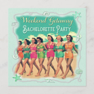 Invitation Retro Beach Weekend Getaway Bacheloro Party