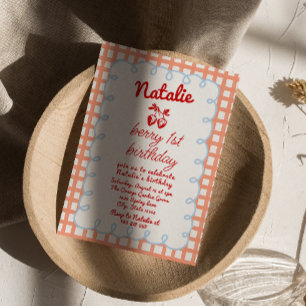 Invitation Retro Berry 1ère main Fraise dessinée Anniversaire
