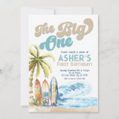 Invitation Retro Big One Surfer Beach 1er anniversaire (Devant)