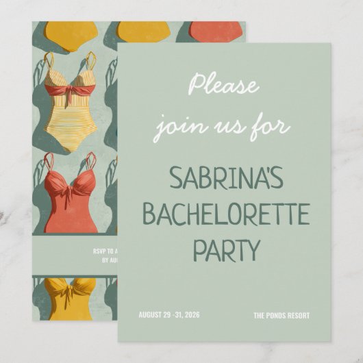 Invitation Retro Bikinis Bachelorette Party (Devant / Derrière)