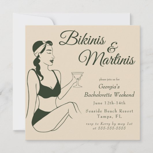 Invitation Retro Bikinis & Martinis Bachelorette (Devant)