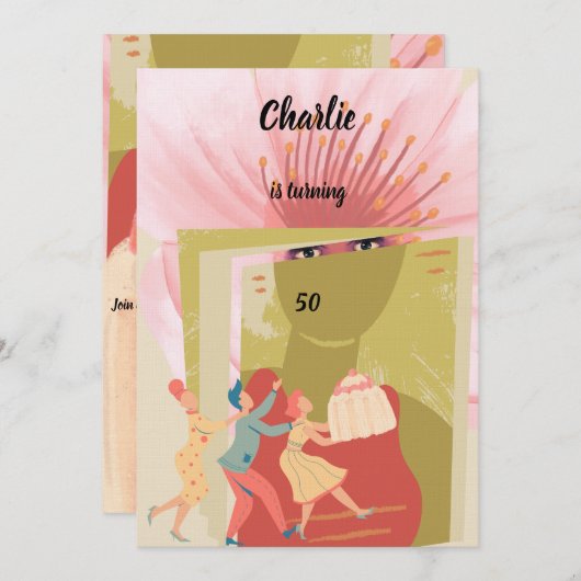 Invitation Retro birthday (Devant / Derrière)