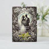 Invitation retro blac7white photo mariage (Debout devant)