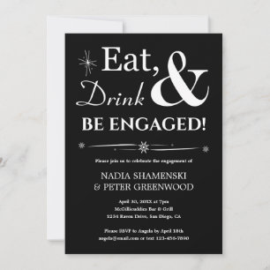 Invitation Retro Black Eat Drink Soyez engagé(e) Partie d'eng