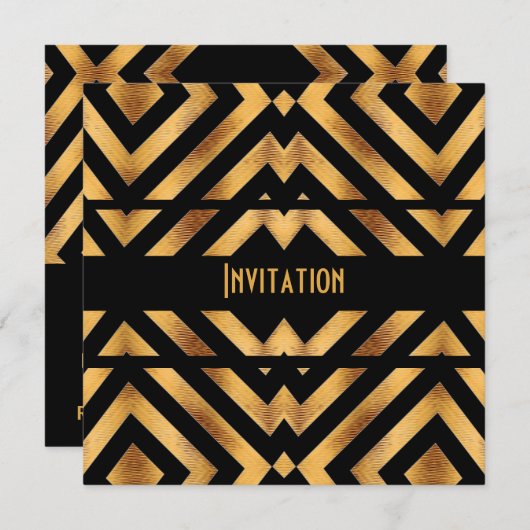 Invitation Retro Black Gold Exotic 2 (Devant / Derrière)